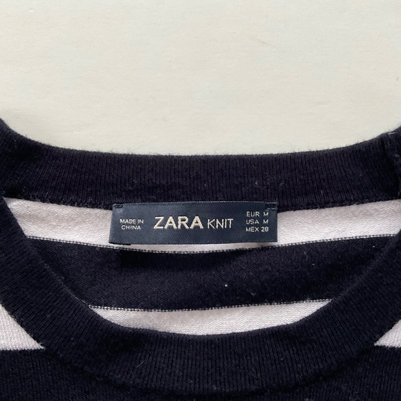 Zara Women’s Striped Short Sleeve Knit Top Sz M Classic Black & White Minimalist - Picture 3 of 7